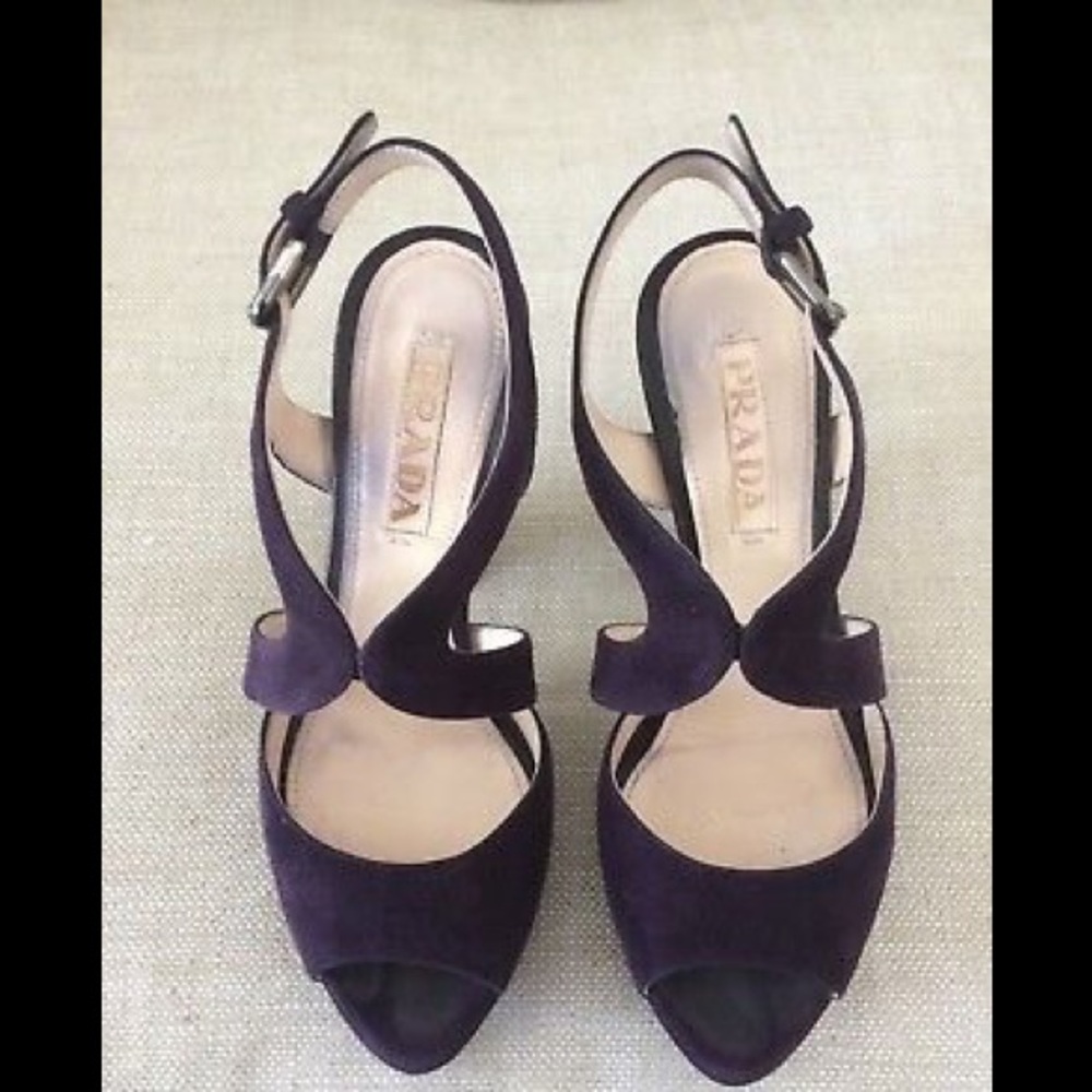 Prada Platform Sandals Block Heels Strappy Suede 6 - Picture 4 of 8